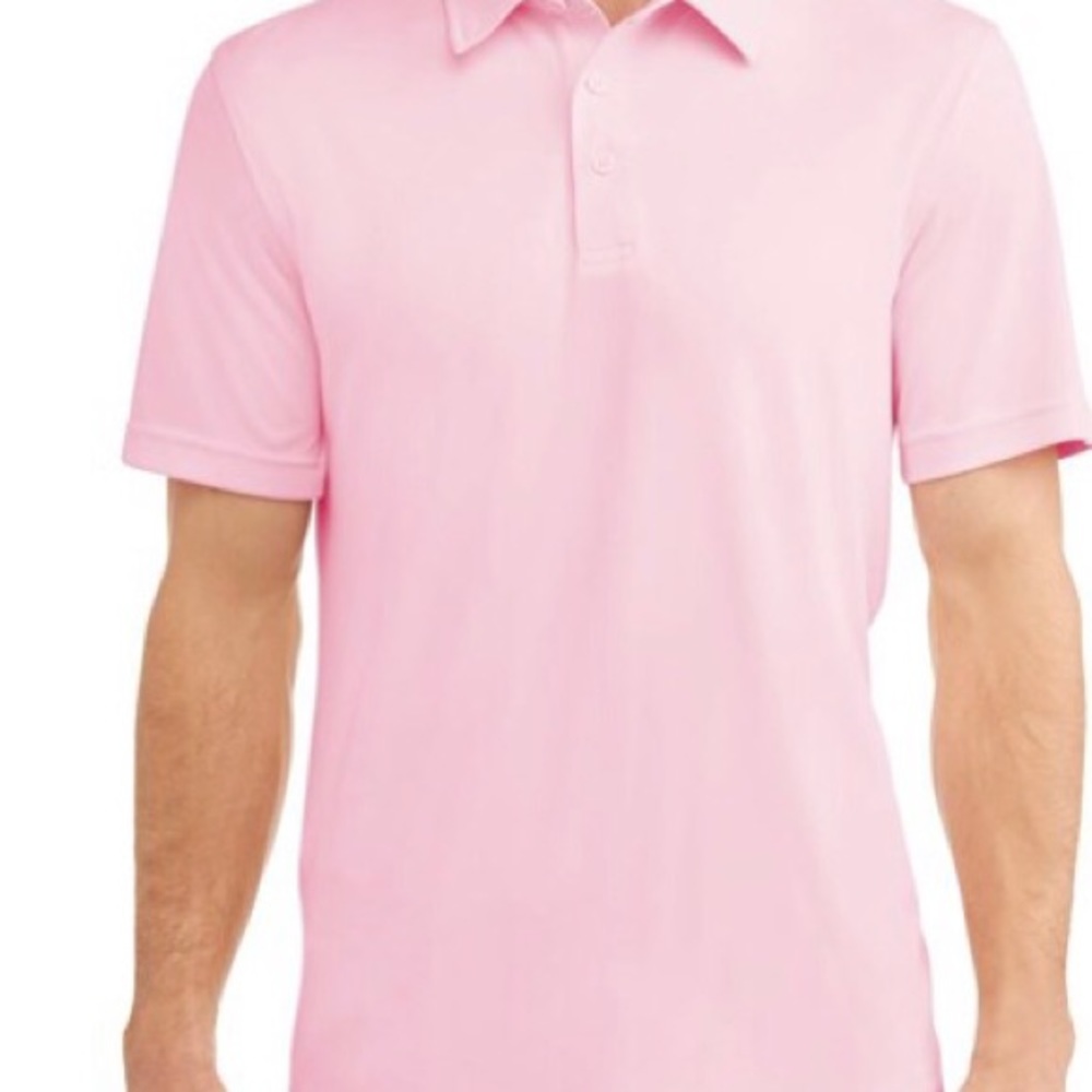 Shirt polo mens new size 2XL George polyester chest 50-52” pink button & collar